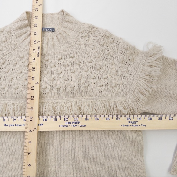 Alashan Merino Wool Cable Knit Fringe Sweater Cream Size Small - Picture 9 of 13